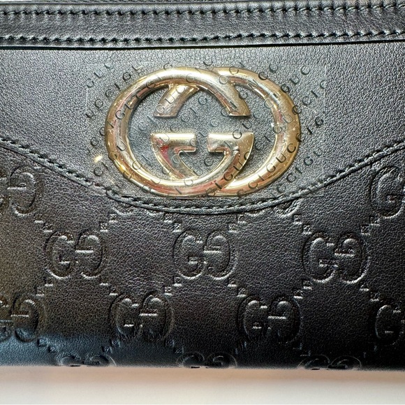New Gucci Sukey GG Monogram Black Leather Zip Around Wallet W Gold GG Logo - Picture 3 of 13
